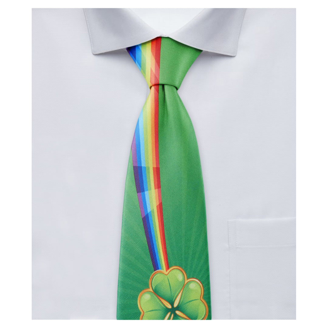 St. Patrick's Colorful Rainbow with Four-Leaf Clover Tie