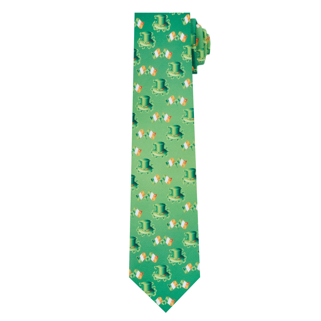 St. Patrick's Day Leprechaun Hat Ireland Flag Diagonal Extra Long Tie