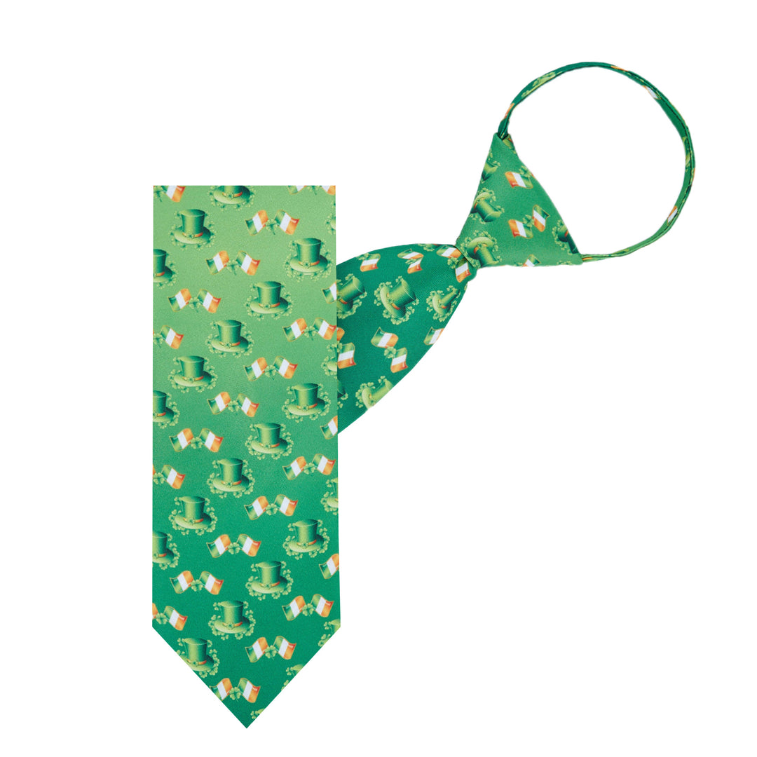 St. Patrick's Day Leprechaun Hat Ireland Flag Diagonal Zipper Tie