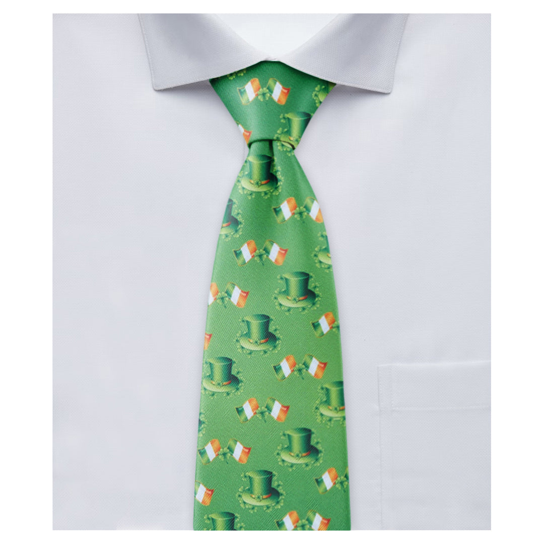 St. Patrick's Day Leprechaun Hat Ireland Flag Diagonal Extra Long Tie