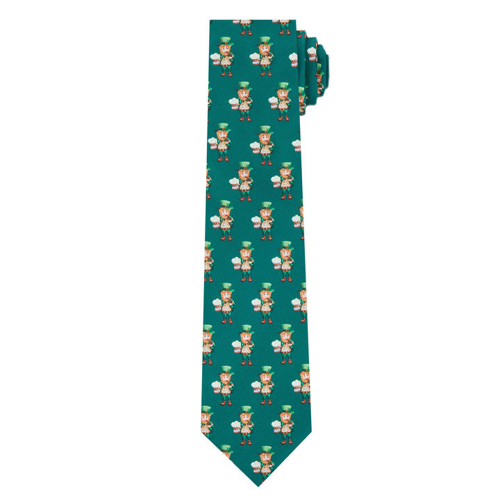 St. Patrick's Day Leprechaun Holding Drinks Tie - Dark Green