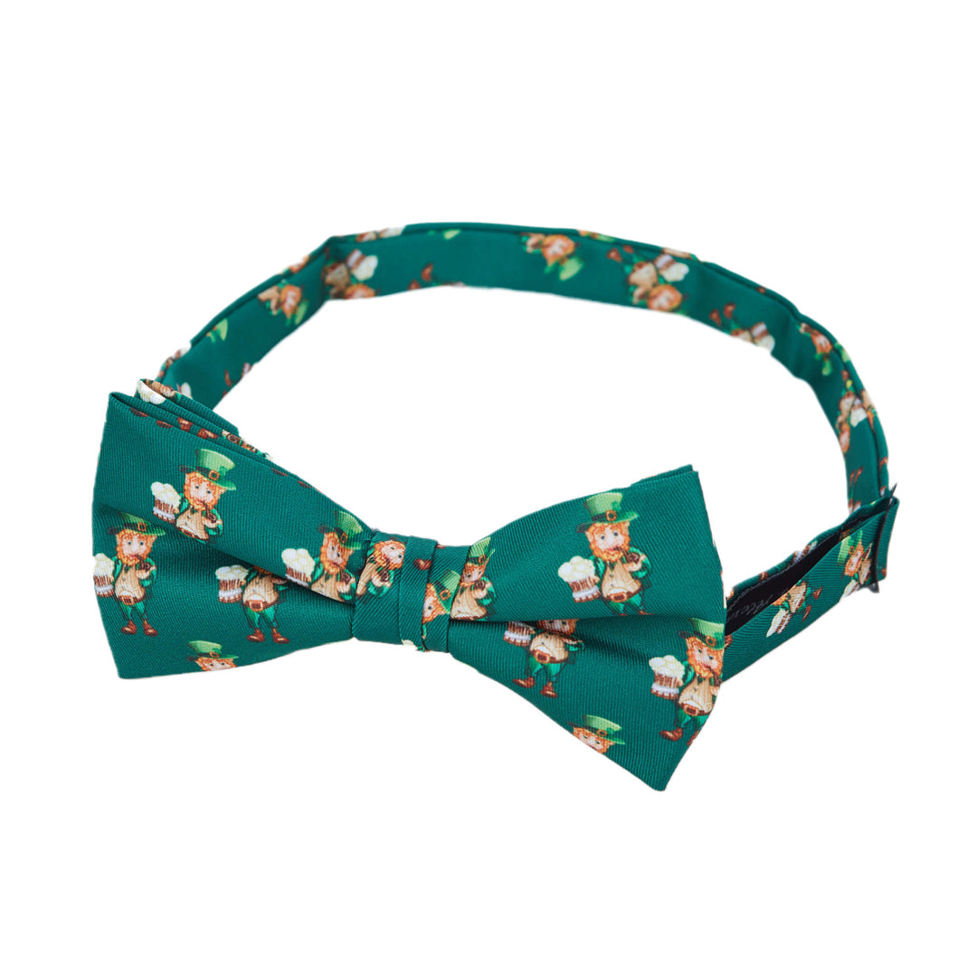St. Patrick's Day Leprechaun Holding Drinks Banded Bow Tie - Dark Green