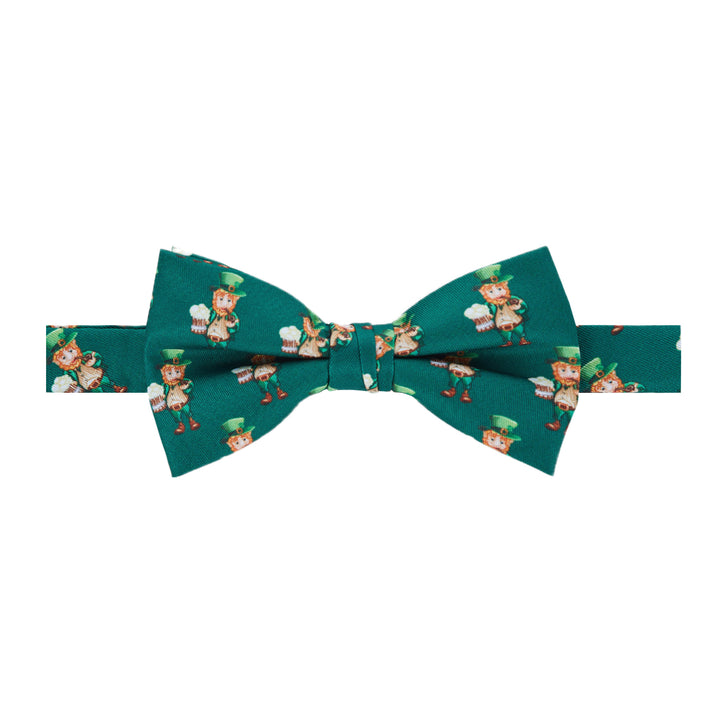 St. Patrick's Day Leprechaun Holding Drinks Banded Bow Tie - Dark Green