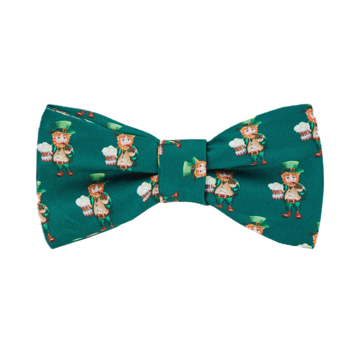 St. Patrick's Day Leprechaun Holding Drinks Self-Tie Bow Tie - Dark Green