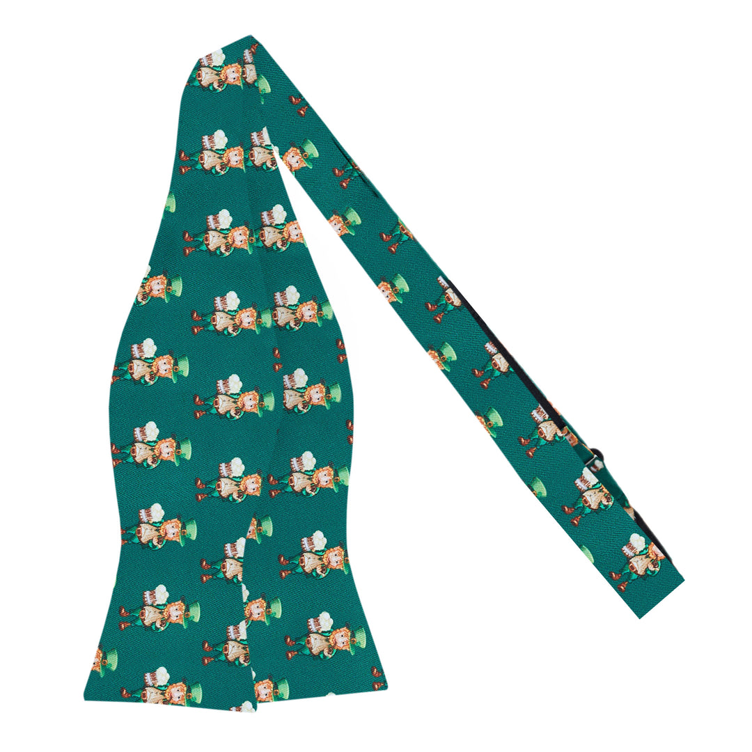 St. Patrick's Day Leprechaun Holding Drinks Self-Tie Bow Tie - Dark Green