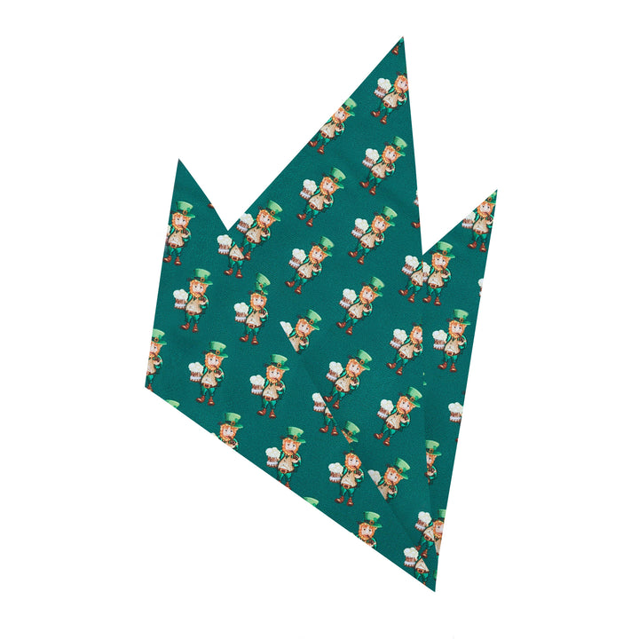 St. Patrick's Day Leprechaun Holding Drinks Pocket Square - Dark Green