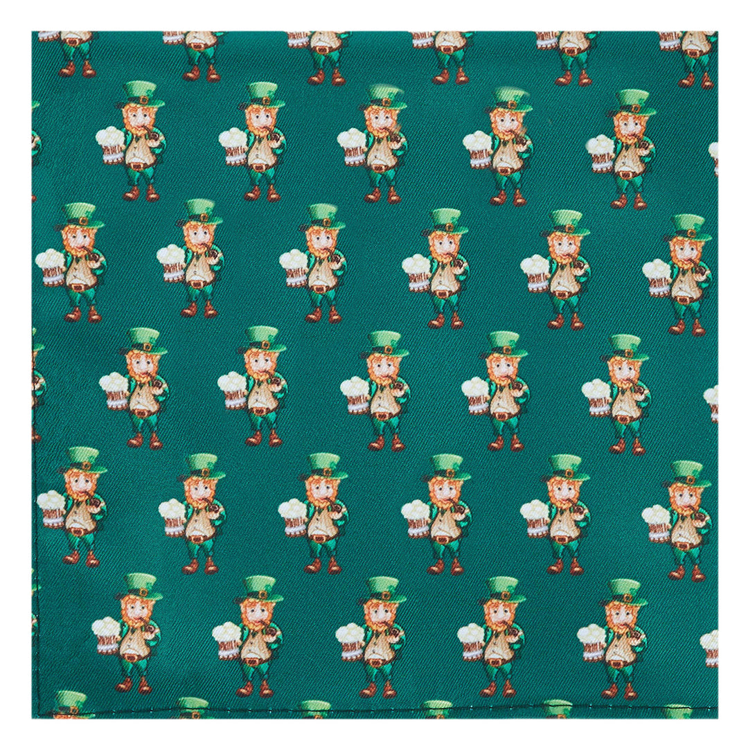St. Patrick's Day Leprechaun Holding Drinks Pocket Square - Dark Green