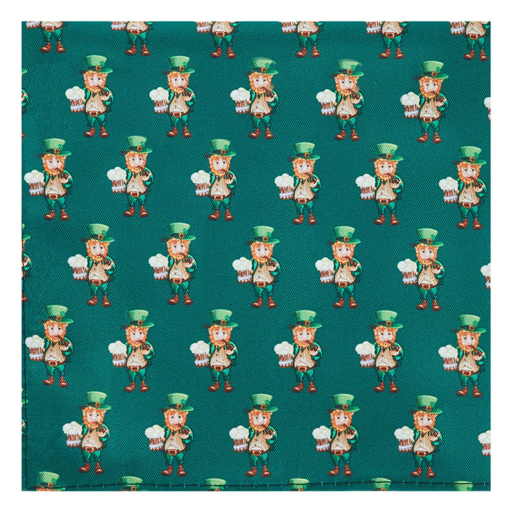 St. Patrick's Day Leprechaun Holding Drinks Pocket Square - Dark Green