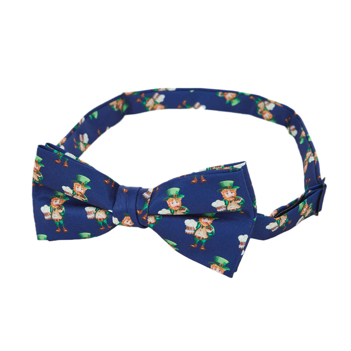 St. Patrick's Day Leprechaun Holding Drinks Banded Bow Tie - Navy Blue