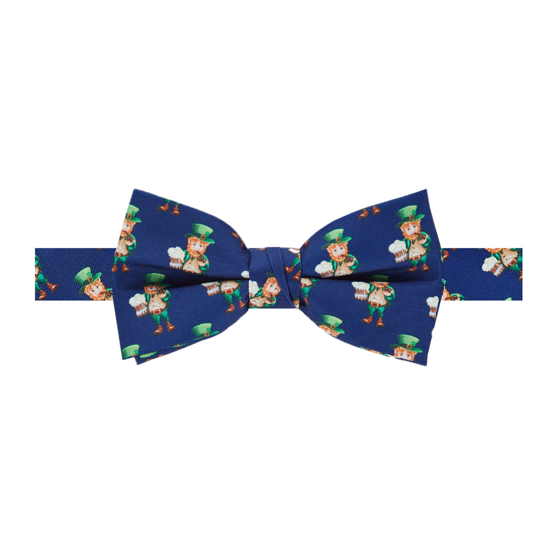 St. Patrick's Day Leprechaun Holding Drinks Banded Bow Tie - Navy Blue