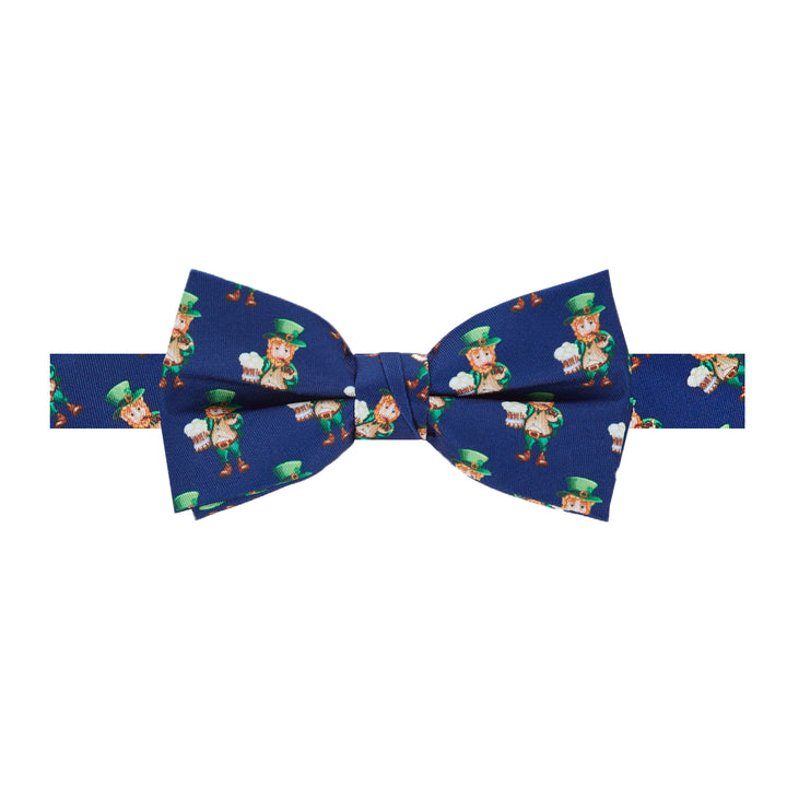 St. Patrick's Day Leprechaun Holding Drinks Banded Bow Tie - Navy Blue