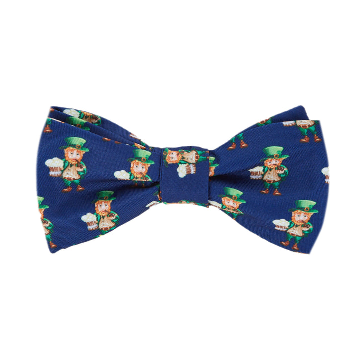 St. Patrick's Day Leprechaun Holding Drinks Self-Tie Bow Tie - Navy Blue