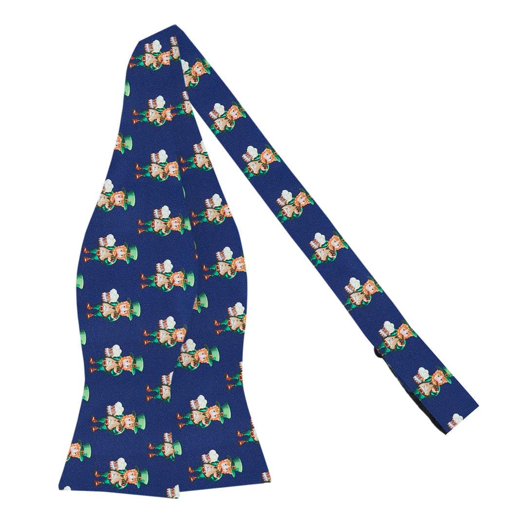 St. Patrick's Day Leprechaun Holding Drinks Self-Tie Bow Tie - Navy Blue