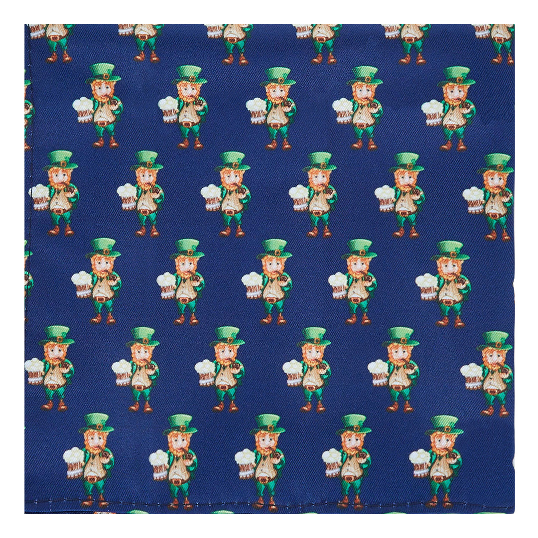 St. Patrick's Day Leprechaun Holding Drinks Pocket Square - Navy Blue