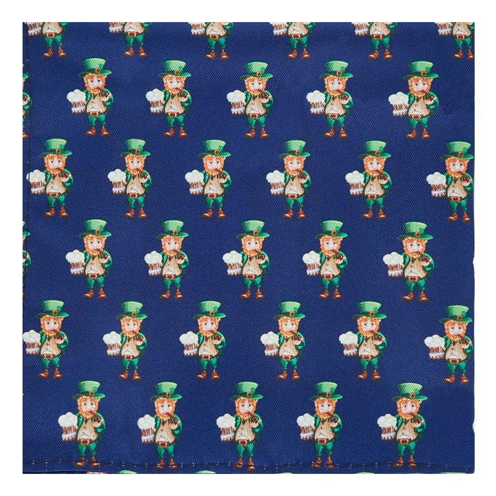 St. Patrick's Day Leprechaun Holding Drinks Pocket Square - Navy Blue