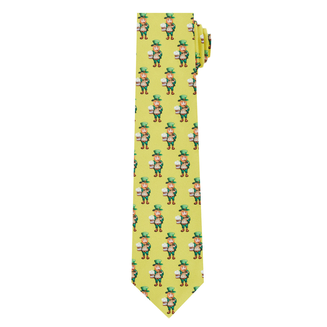St. Patrick's Day Leprechaun Holding Drinks Tie - Yellow