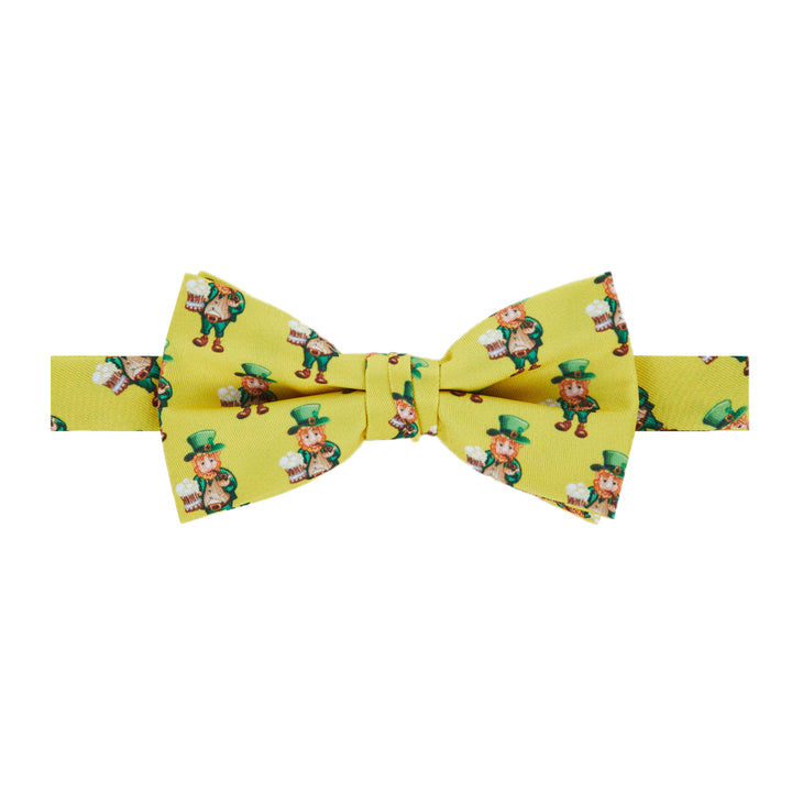 St. Patrick's Day Leprechaun Holding Drinks Banded Bow Tie - Yellow
