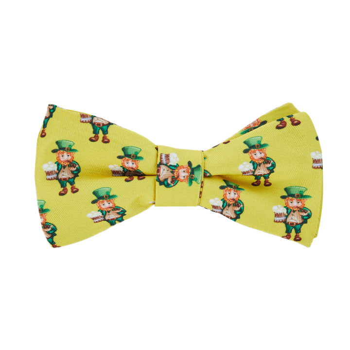 St. Patrick's Day Leprechaun Holding Drinks Self-Tie Bow Tie - Yellow