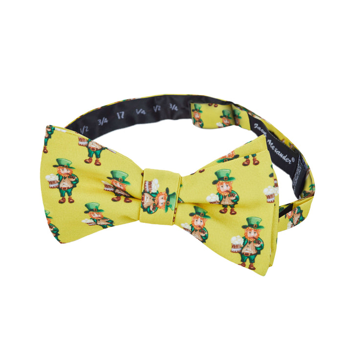 St. Patrick's Day Leprechaun Holding Drinks Self-Tie Bow Tie - Yellow