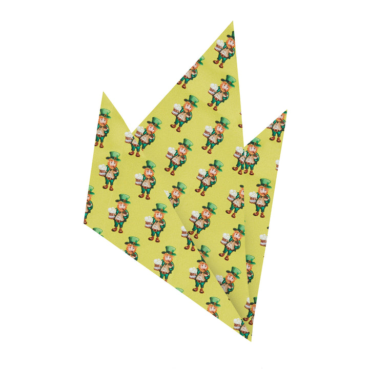 St. Patrick's Day Leprechaun Holding Drinks Pocket Square - Yellow