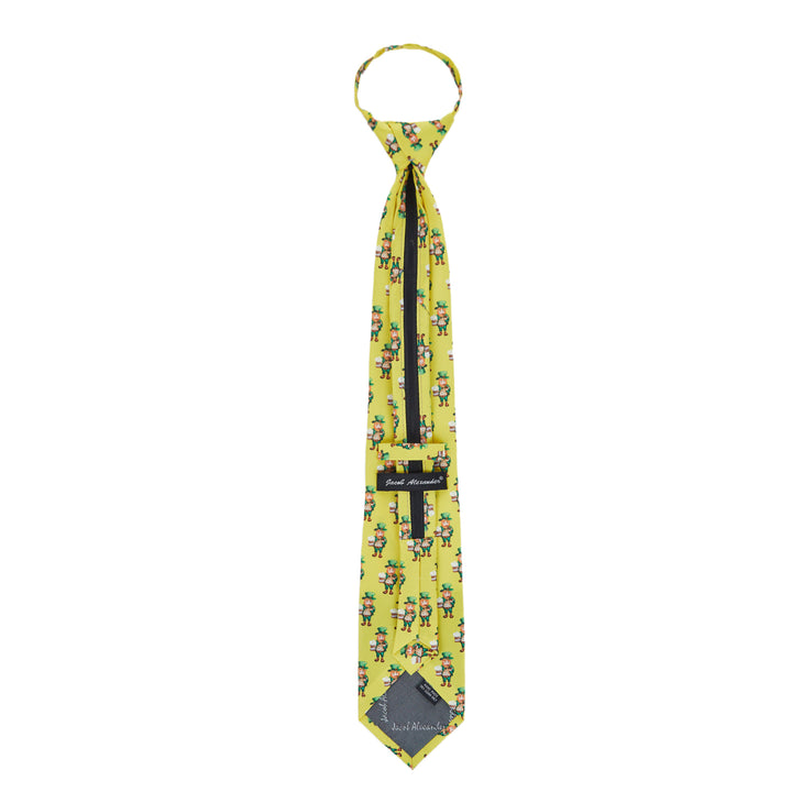 St. Patrick's Day Leprechaun Holding Drinks Zipper Tie - Yellow