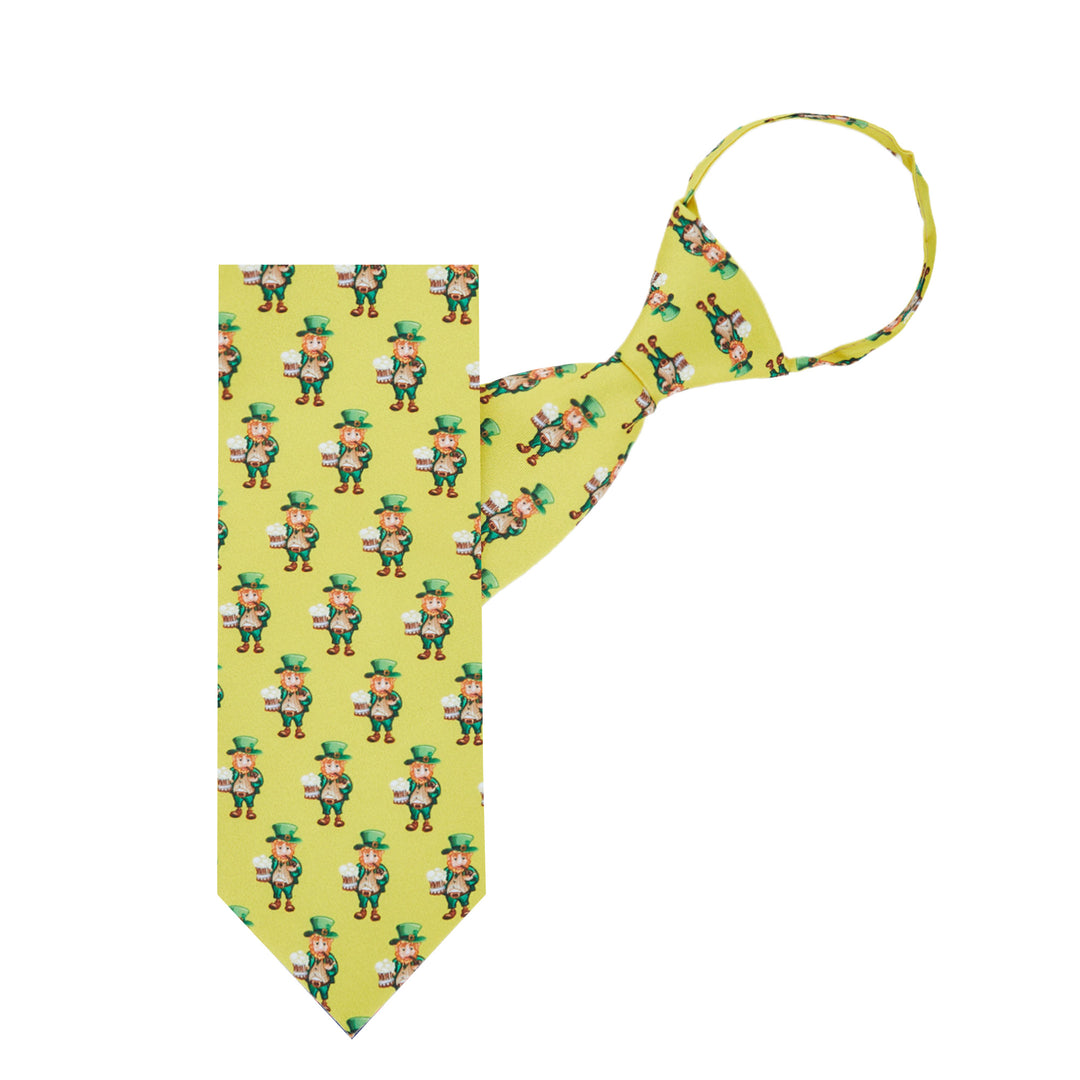 St. Patrick's Day Leprechaun Holding Drinks Zipper Tie - Yellow