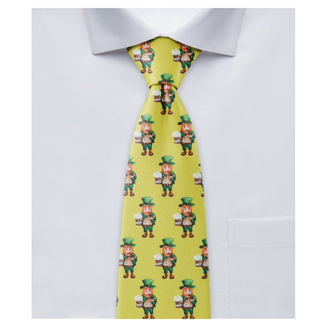 St. Patrick's Day Leprechaun Holding Drinks Tie - Yellow