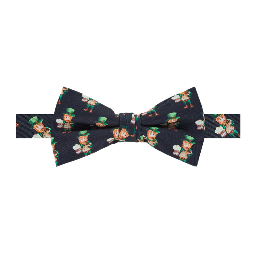 St. Patrick's Day Leprechaun Holding Drinks Banded Bow Tie - Black