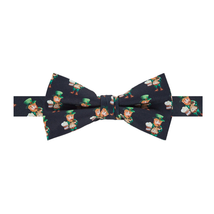St. Patrick's Day Leprechaun Holding Drinks Banded Bow Tie - Black