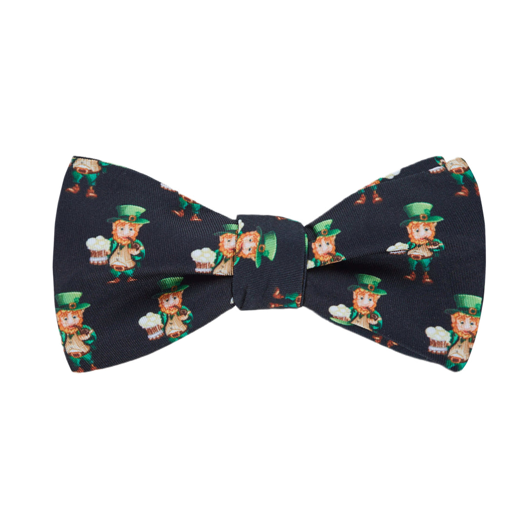 St. Patrick's Day Leprechaun Holding Drinks Self-Tie Bow Tie - Black