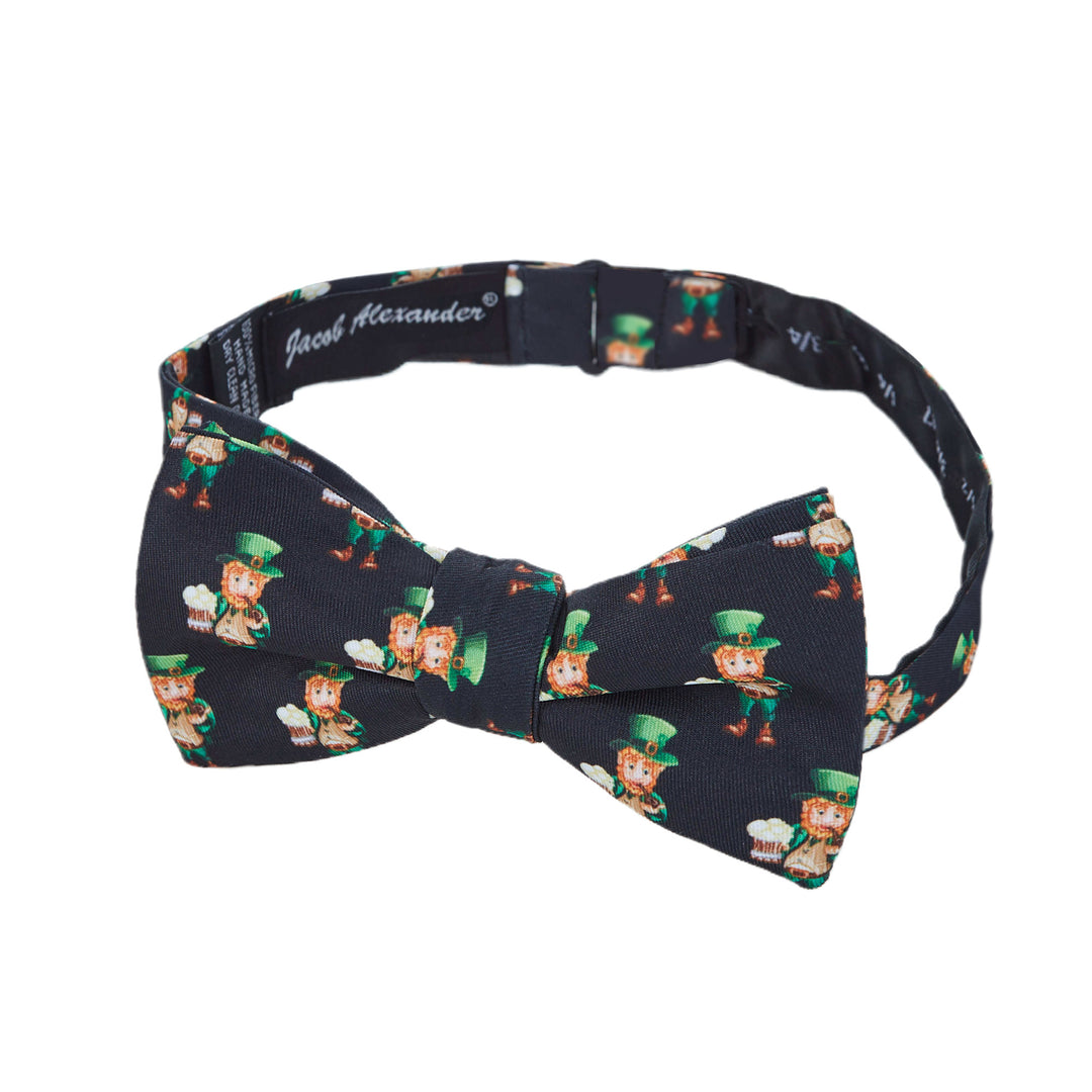 St. Patrick's Day Leprechaun Holding Drinks Self-Tie Bow Tie - Black