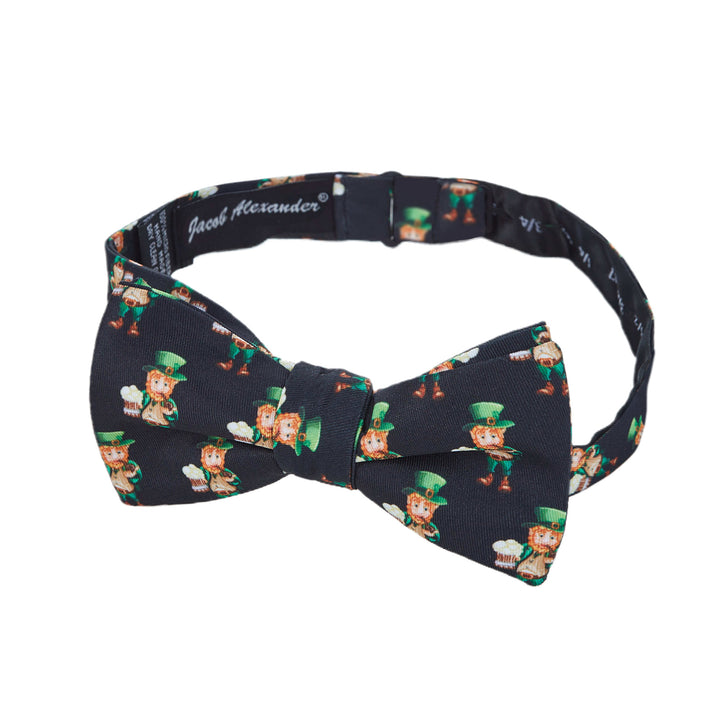 St. Patrick's Day Leprechaun Holding Drinks Self-Tie Bow Tie - Black