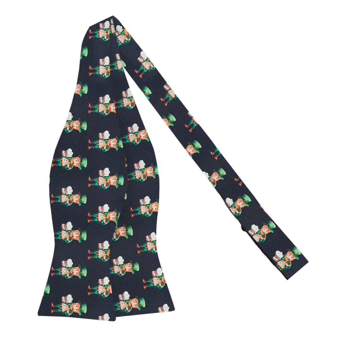 St. Patrick's Day Leprechaun Holding Drinks Self-Tie Bow Tie - Black