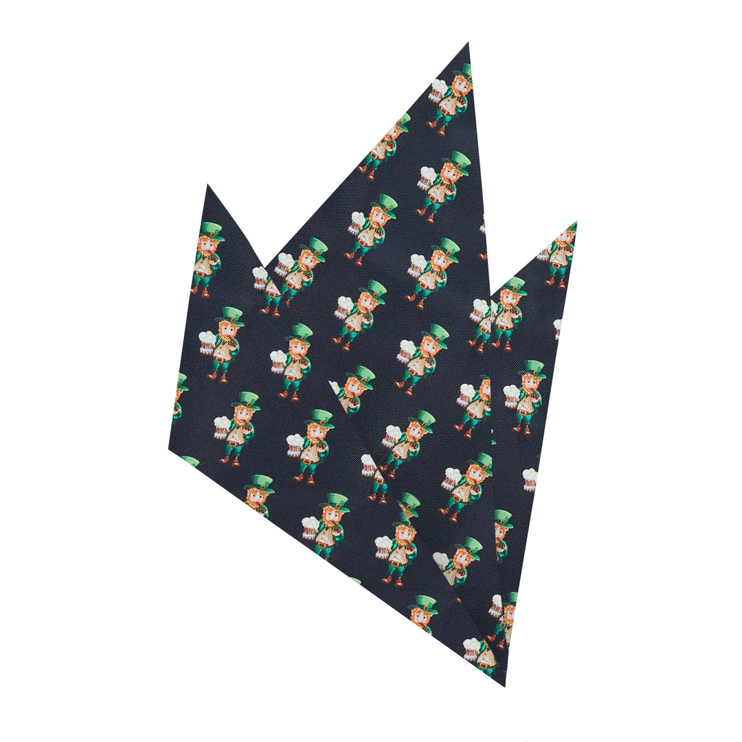 St. Patrick's Day Leprechaun Holding Drinks Pocket Square - Black