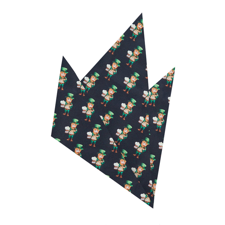 St. Patrick's Day Leprechaun Holding Drinks Pocket Square - Black