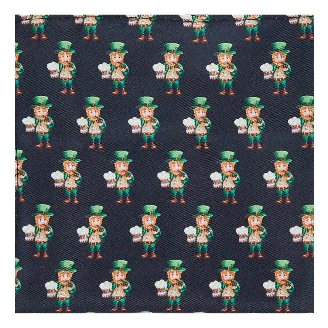 St. Patrick's Day Leprechaun Holding Drinks Pocket Square - Black