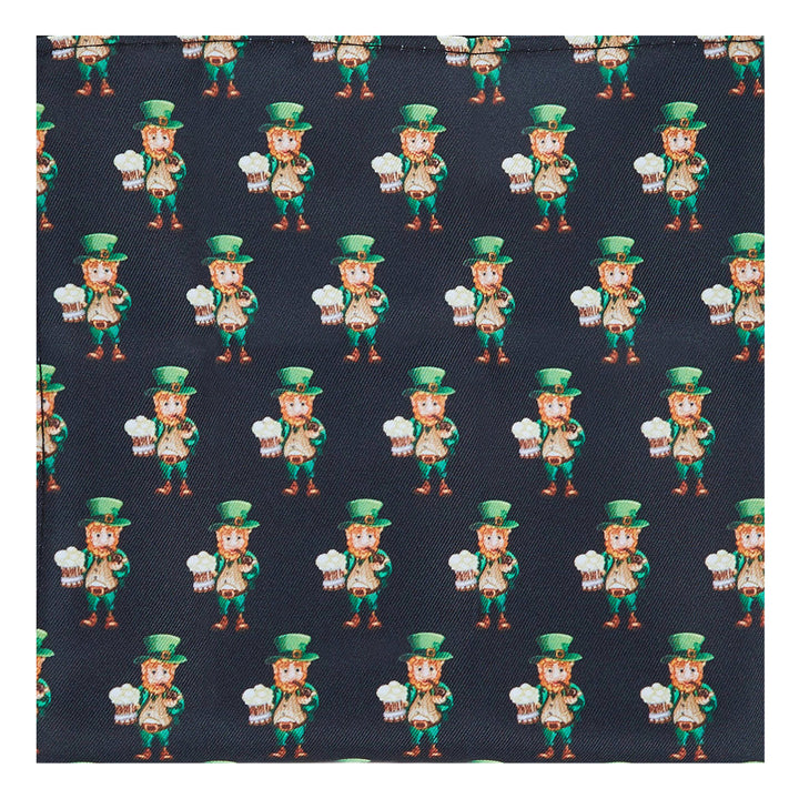 St. Patrick's Day Leprechaun Holding Drinks Pocket Square - Black