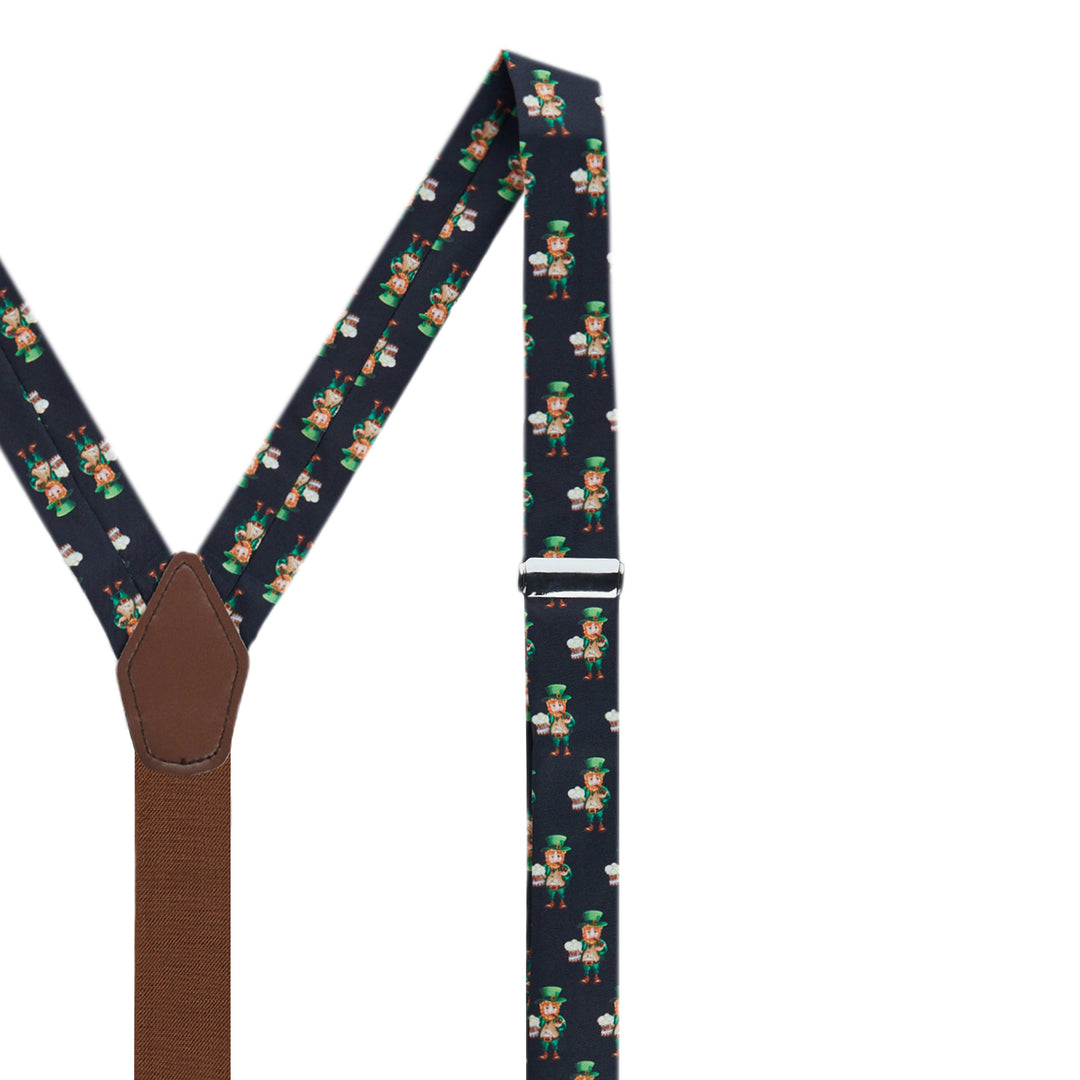 St. Patrick's Day Leprechaun Holding Drinks Suspenders - Black