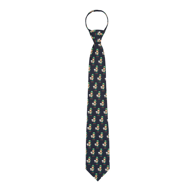 St. Patrick's Day Leprechaun Holding Drinks Zipper Tie - Black