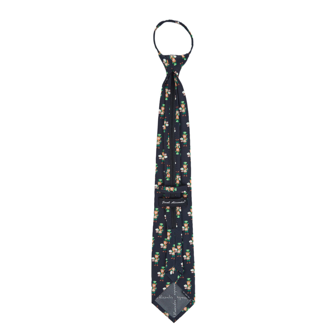 St. Patrick's Day Leprechaun Holding Drinks Zipper Tie - Black