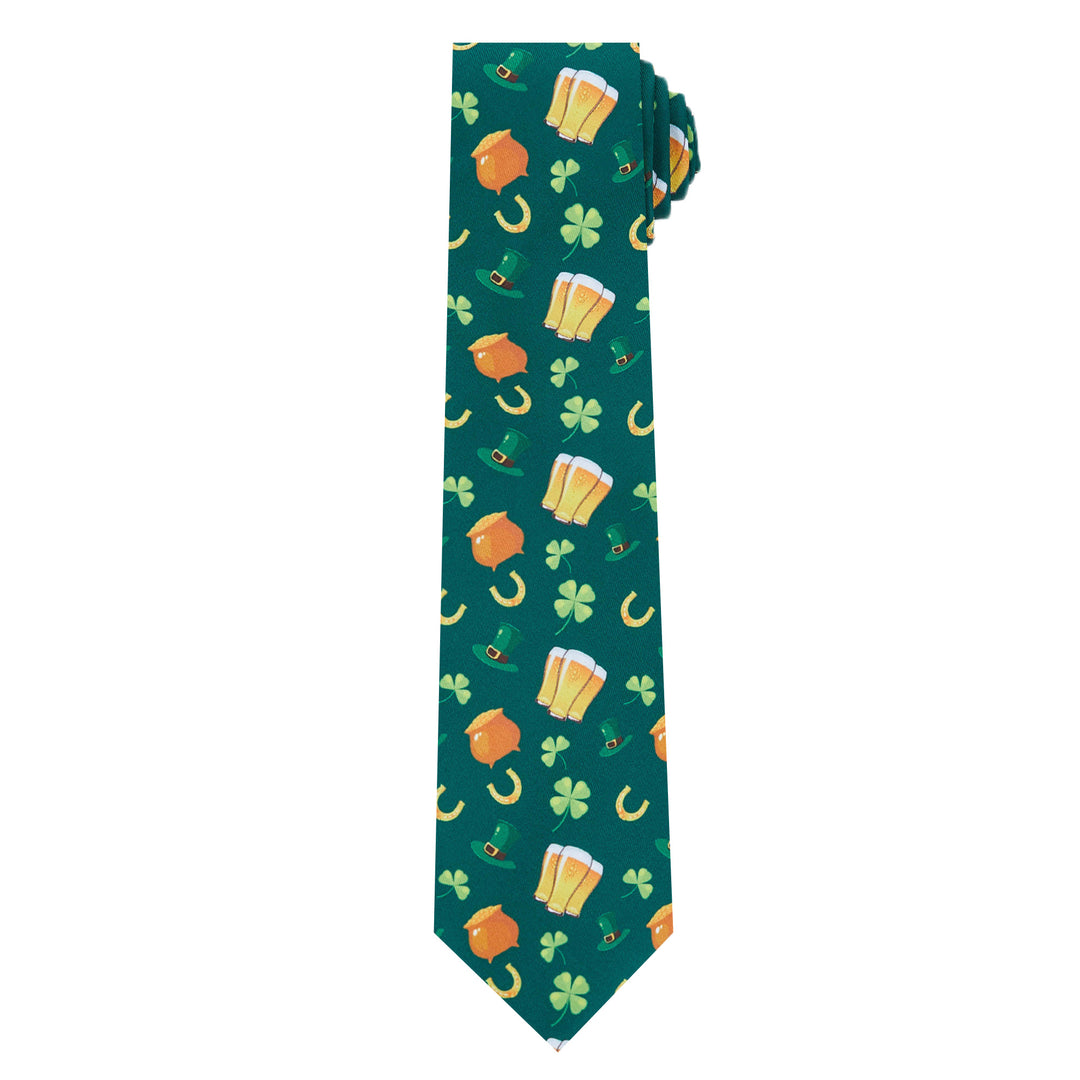 St. Patrick's Lucky Drinks Clovers Hat Gold Horseshoe Tie