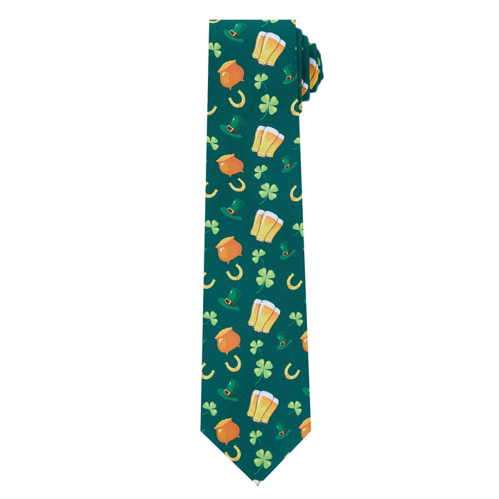St. Patrick's Lucky Drinks Clovers Hat Gold Horseshoe Tie