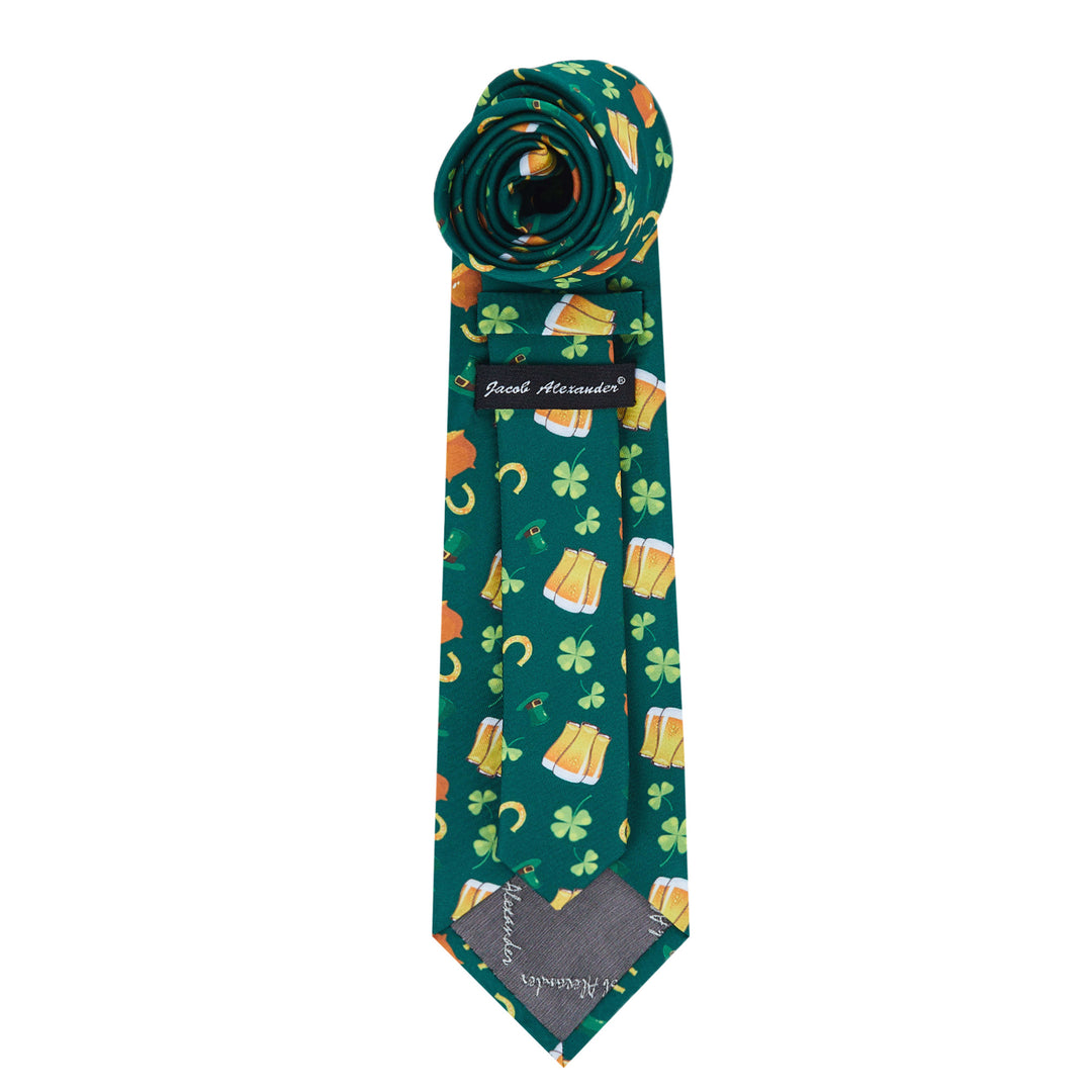 St. Patrick's Lucky Drinks Clovers Hat Gold Horseshoe Extra Long Tie