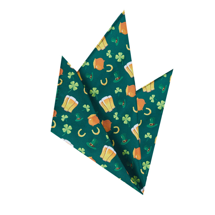 St. Patrick's Lucky Drinks Clovers Hat Gold Horseshoe Pocket Square