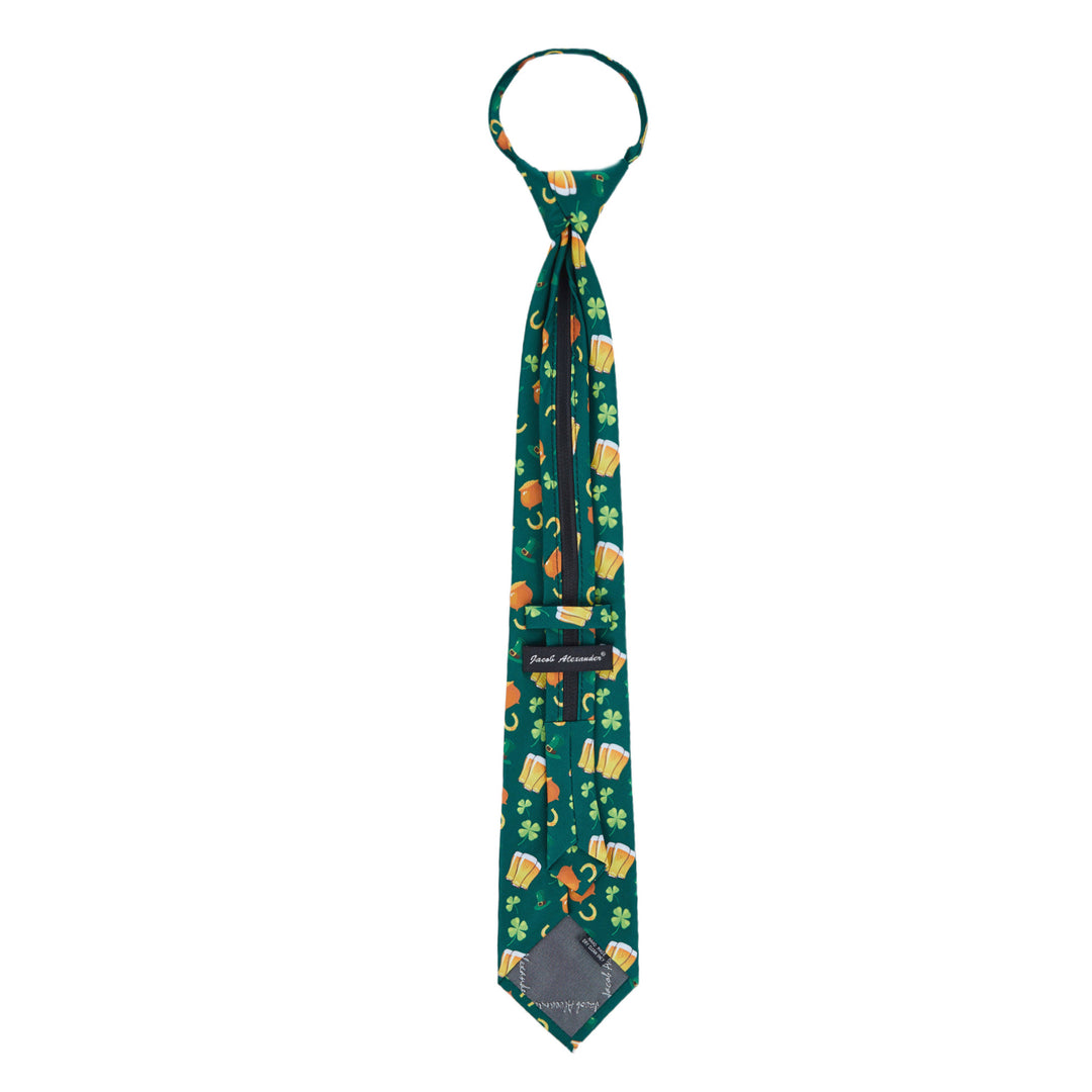 St. Patrick's Lucky Drinks Clovers Hat Gold Horseshoe Zipper Tie
