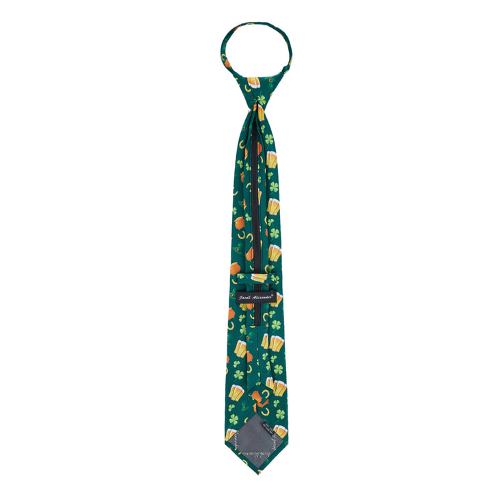 St. Patrick's Lucky Drinks Clovers Hat Gold Horseshoe Zipper Tie
