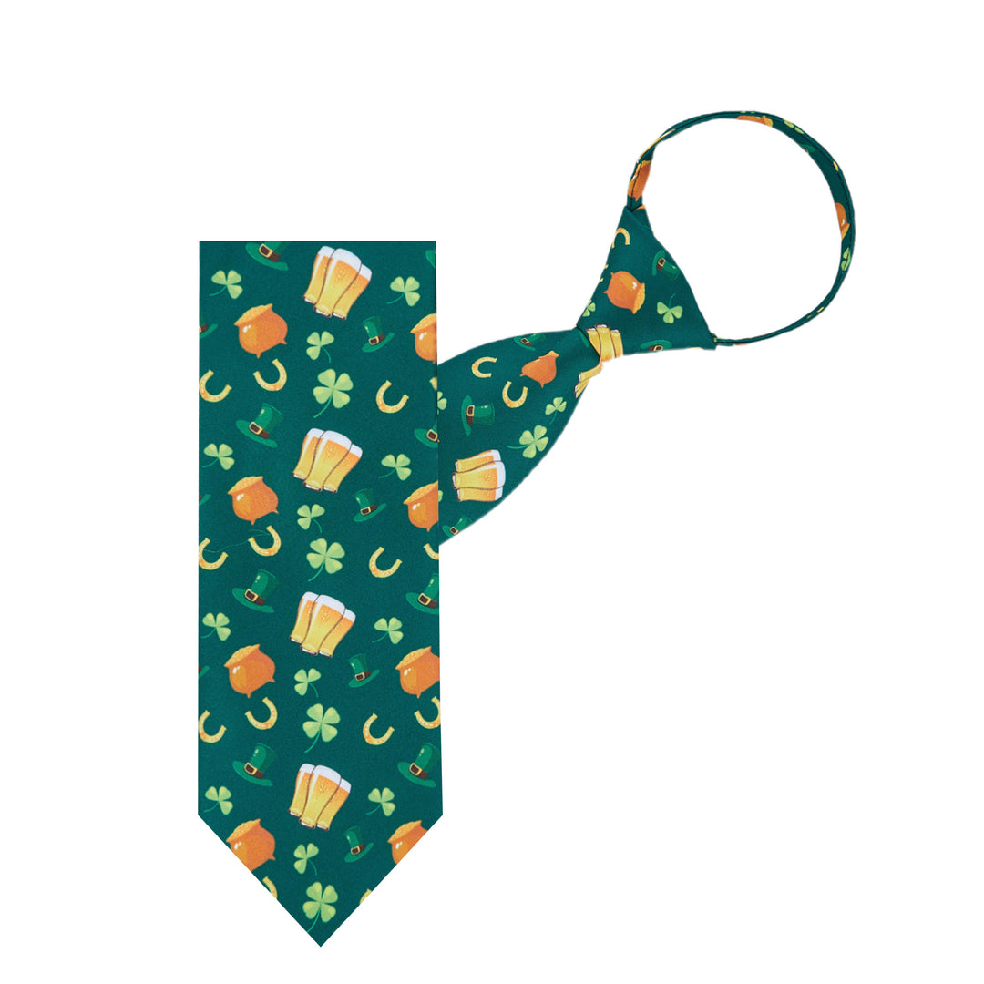 St. Patrick's Lucky Drinks Clovers Hat Gold Horseshoe Zipper Tie