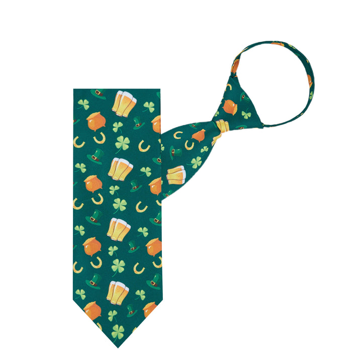 St. Patrick's Lucky Drinks Clovers Hat Gold Horseshoe Zipper Tie