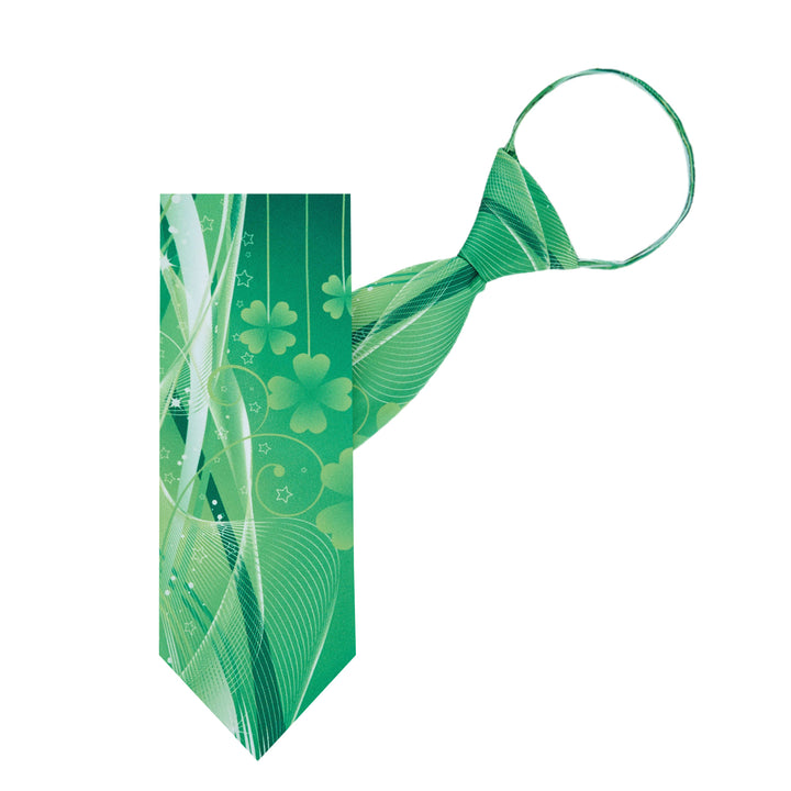 St. Patrick's Abstract Wavy Four-Leaf Clover Stars Zipper Tie