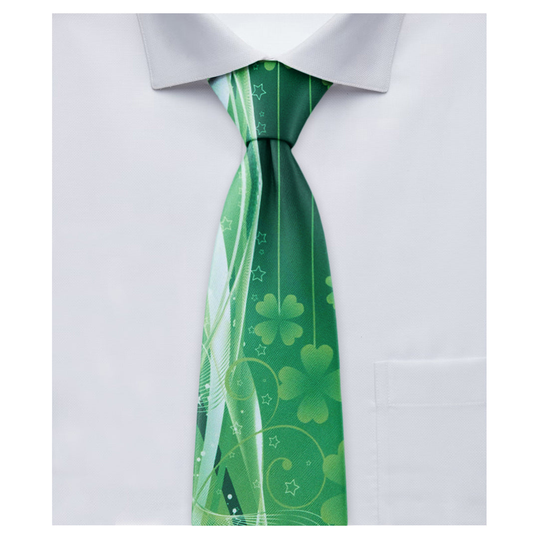 St. Patrick's Abstract Wavy Four-Leaf Clover Stars Zipper Tie